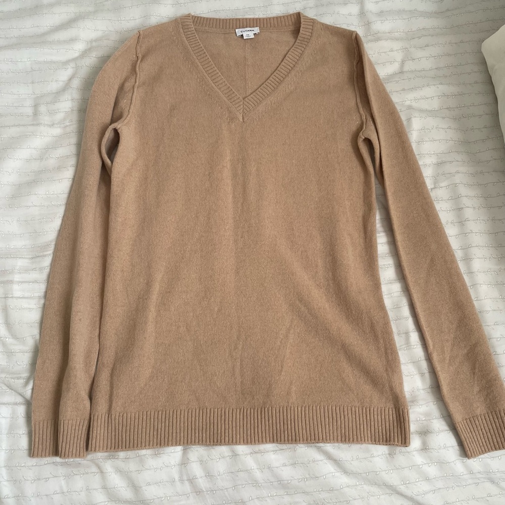 Cuyana Classic V-Neck Sweater in Camel